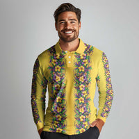 Aloha Hawaii Mardi Gras Long Sleeve Polo Shirt Gold Style