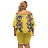 Aloha Hawaii Mardi Gras Off Shoulder Short Dress Gold Style