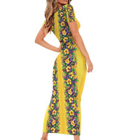 Aloha Hawaii Mardi Gras Short Sleeve Bodycon Dress Gold Style LT05 - Polynesian Pride
