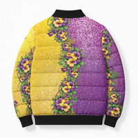 Hawaii Mardi Gras Bomber Puffer Jacket Plumeria Lei Beads Glitter Style