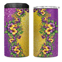 Hawaii Mardi Gras 4 in 1 Can Cooler Tumbler Plumeria Lei Beads Glitter Style