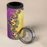 Hawaii Mardi Gras 4 in 1 Can Cooler Tumbler Plumeria Lei Beads Glitter Style