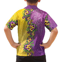 Hawaii Mardi Gras Family Matching Off Shoulder Maxi Dress and Hawaiian Shirt Plumeria Lei Beads Glitter Style