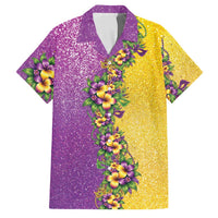 Hawaii Mardi Gras Family Matching Off Shoulder Maxi Dress and Hawaiian Shirt Plumeria Lei Beads Glitter Style