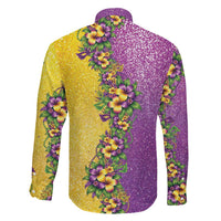 Hawaii Mardi Gras Family Matching Off Shoulder Maxi Dress and Hawaiian Shirt Plumeria Lei Beads Glitter Style
