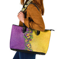 Hawaii Mardi Gras Leather Tote Bag Plumeria Lei Beads Glitter Style