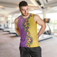 Hawaii Mardi Gras Men Tank Top Plumeria Lei Beads Glitter Style