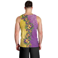 Hawaii Mardi Gras Men Tank Top Plumeria Lei Beads Glitter Style