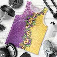 Hawaii Mardi Gras Men Tank Top Plumeria Lei Beads Glitter Style
