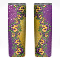 Hawaii Mardi Gras Skinny Tumbler Plumeria Lei Beads Glitter Style