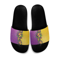 Hawaii Mardi Gras Slide Sandals Plumeria Lei Beads Glitter Style