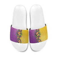 Hawaii Mardi Gras Slide Sandals Plumeria Lei Beads Glitter Style