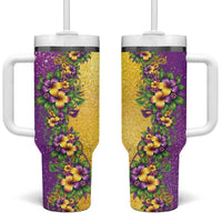 Hawaii Mardi Gras Tumbler With Handle Plumeria Lei Beads Glitter Style