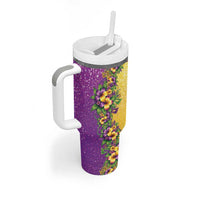 Hawaii Mardi Gras Tumbler With Handle Plumeria Lei Beads Glitter Style