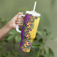 Hawaii Mardi Gras Tumbler With Handle Plumeria Lei Beads Glitter Style
