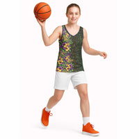 Hawaii Mardi Gras Basketball Jersey Tropical Flowers Glitter Style