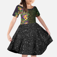 Hawaii Mardi Gras Family Matching Off Shoulder Short Dress and Hawaiian Shirt Tropical Flowers Glitter Style