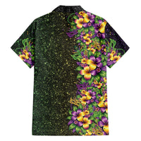 Hawaii Mardi Gras Family Matching Off Shoulder Short Dress and Hawaiian Shirt Tropical Flowers Glitter Style