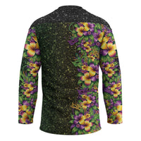 Hawaii Mardi Gras Hockey Jersey Tropical Flowers Glitter Style