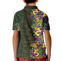 Hawaii Mardi Gras Kid Polo Shirt Tropical Flowers Glitter Style
