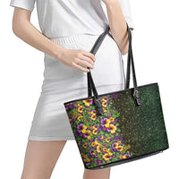 Hawaii Mardi Gras Leather Tote Bag Tropical Flowers Glitter Style
