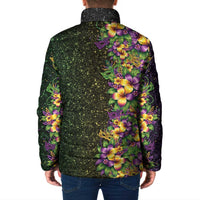 Hawaii Mardi Gras Padded Jacket Tropical Flowers Glitter Style