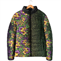 Hawaii Mardi Gras Padded Jacket Tropical Flowers Glitter Style
