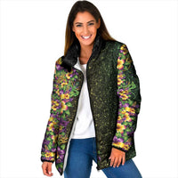 Hawaii Mardi Gras Padded Jacket Tropical Flowers Glitter Style