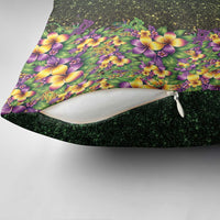 Hawaii Mardi Gras Pillow Cover Tropical Flowers Glitter Style