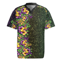 Hawaii Mardi Gras Rugby Jersey Tropical Flowers Glitter Style