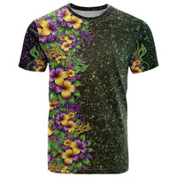Hawaii Mardi Gras T Shirt Tropical Flowers Glitter Style LT05 Black - Polynesian Pride