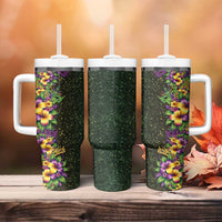 Hawaii Mardi Gras Tumbler With Handle Tropical Flowers Glitter Style