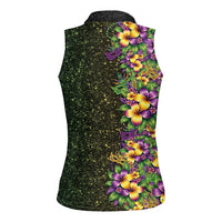 Hawaii Mardi Gras Women Sleeveless Polo Shirt Tropical Flowers Glitter Style LT05 - Polynesian Pride