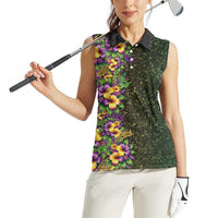 Hawaii Mardi Gras Women Sleeveless Polo Shirt Tropical Flowers Glitter Style LT05 - Polynesian Pride