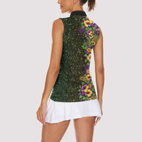 Hawaii Mardi Gras Women Sleeveless Polo Shirt Tropical Flowers Glitter Style LT05 - Polynesian Pride