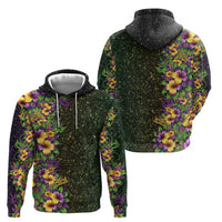 Hawaii Mardi Gras Zip Hoodie Tropical Flowers Glitter Style