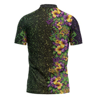 Hawaii Mardi Gras Zipper Polo Shirt Tropical Flowers Glitter Style