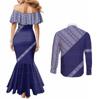 Tonga Queen Salote College Couples Matching Mermaid Dress and Long Sleeve Button Shirt 100 Years Anniversary Navy Color