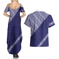 Tonga Queen Salote College Couples Matching Summer Maxi Dress and Hawaiian Shirt 100 Years Anniversary Navy Color