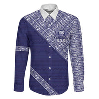 Tonga Queen Salote College Family Matching Long Sleeve Bodycon Dress and Hawaiian Shirt 100 Years Anniversary Navy Color