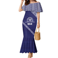 Tonga Queen Salote College Family Matching Mermaid Dress and Hawaiian Shirt 100 Years Anniversary Navy Color