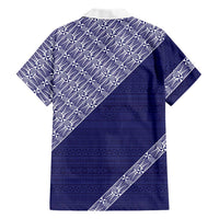 Tonga Queen Salote College Family Matching Off The Shoulder Long Sleeve Dress and Hawaiian Shirt 100 Years Anniversary Navy Color