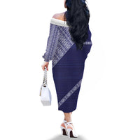 Tonga Queen Salote College Family Matching Off The Shoulder Long Sleeve Dress and Hawaiian Shirt 100 Years Anniversary Navy Color