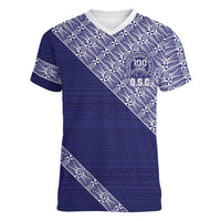 Tonga Queen Salote College Women V-Neck T-Shirt 100 Years Anniversary Navy Color