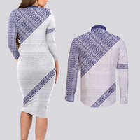 Tonga Queen Salote College Couples Matching Long Sleeve Bodycon Dress and Long Sleeve Button Shirt 100 Years Anniversary White Color