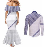Tonga Queen Salote College Couples Matching Mermaid Dress and Long Sleeve Button Shirt 100 Years Anniversary White Color