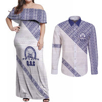 Tonga Queen Salote College Couples Matching Off Shoulder Maxi Dress and Long Sleeve Button Shirt 100 Years Anniversary White Color