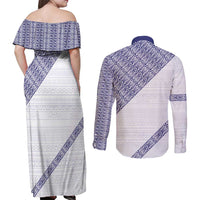Tonga Queen Salote College Couples Matching Off Shoulder Maxi Dress and Long Sleeve Button Shirt 100 Years Anniversary White Color