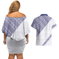 Tonga Queen Salote College Couples Matching Off Shoulder Short Dress and Hawaiian Shirt 100 Years Anniversary White Color