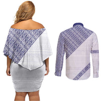 Tonga Queen Salote College Couples Matching Off Shoulder Short Dress and Long Sleeve Button Shirt 100 Years Anniversary White Color